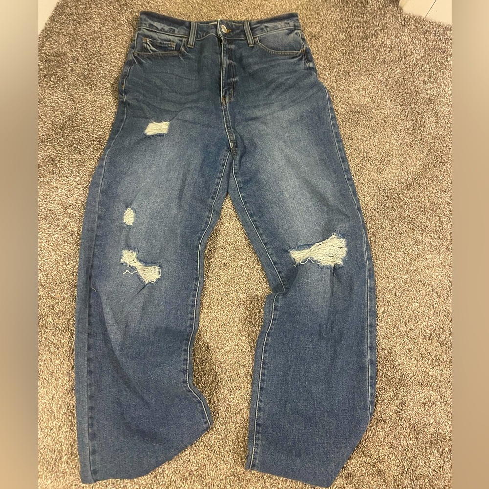 SO Women's Blue Distressed Boyfriend Jeans